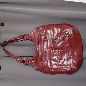 Limited Edition Womens Purse Shouldet Bag Burgandy/Brown Faux Leather 13x14" EUC
